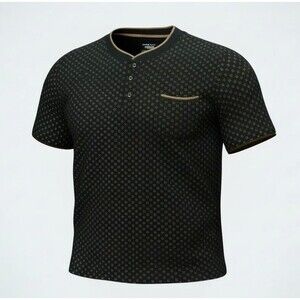 Craft & Flow Cotton Collarless Polo Short Sleeve Mens Casual Black Shirt 3X New